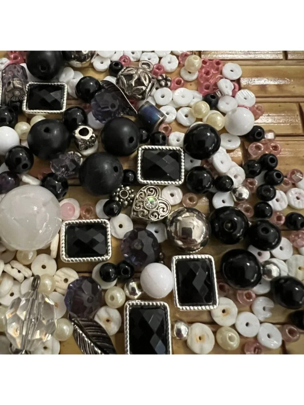 Mixed Assorted Craft Beads In Black White & Silver With Rhinestone Accents For J